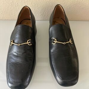 Women’s  Black Leather Sam Edelman 
 Slip-On Loafers with Gold Bit Detail size 7